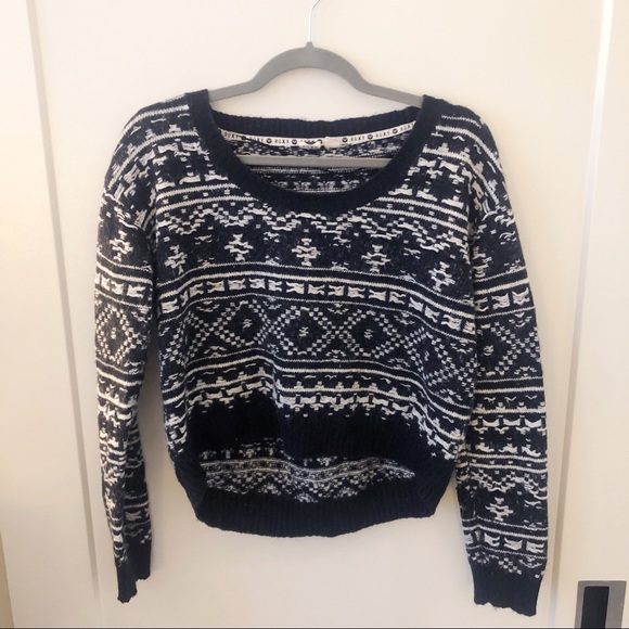 Roxy Black and White Cropped Fair Isle Wool Blend Sweater Size Medium - Picture 1 of 7